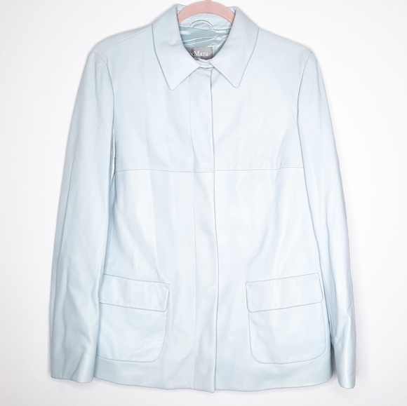 MaxMara Light Blue Leather Jacket 12 - Picture 2 of 12